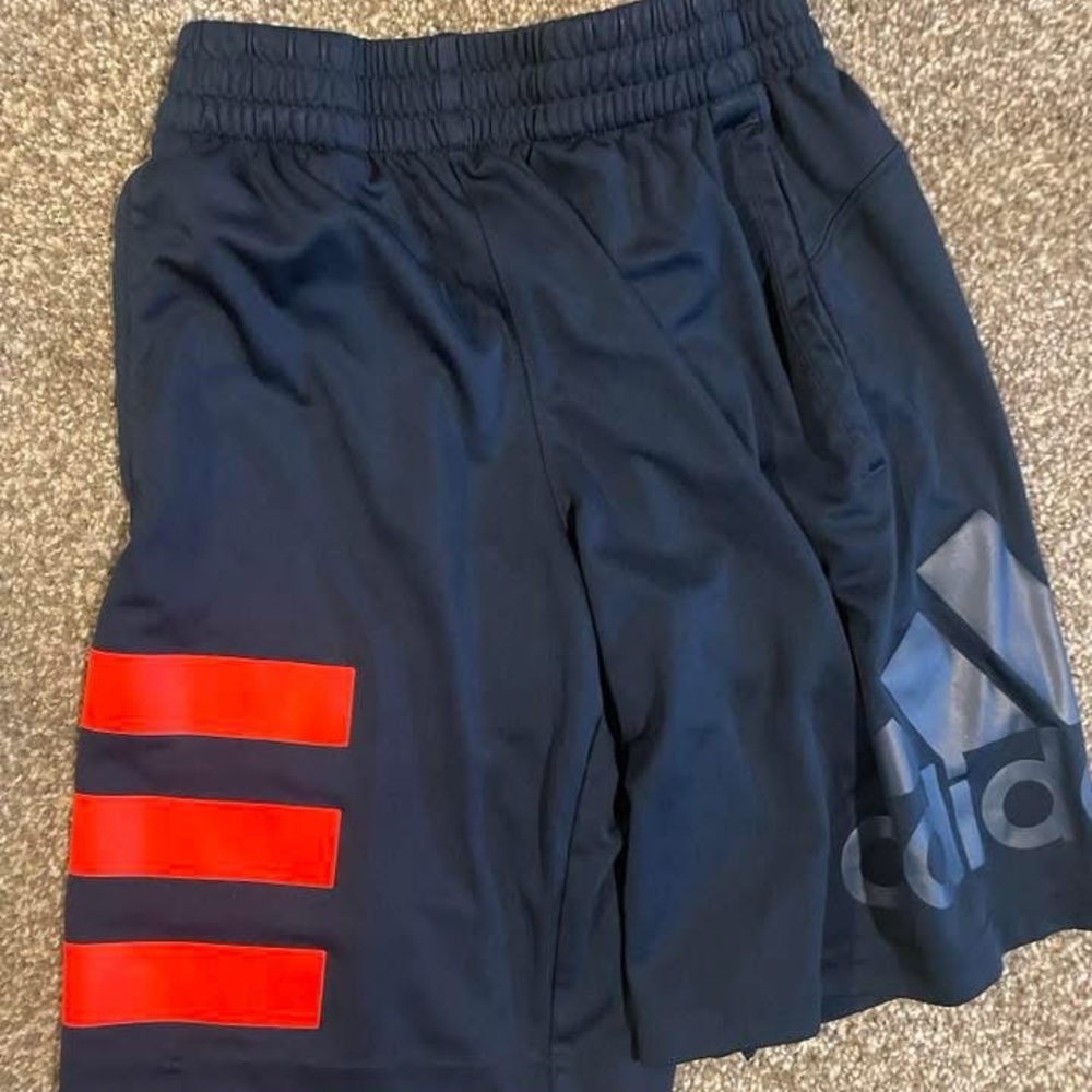 Adidas Blue and Red Athletic Shorts with Signature Stripes